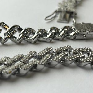 Fifth Avenue Cuban Link Chain White Gold Round Cut Rhinestone Necklace 26 Inch